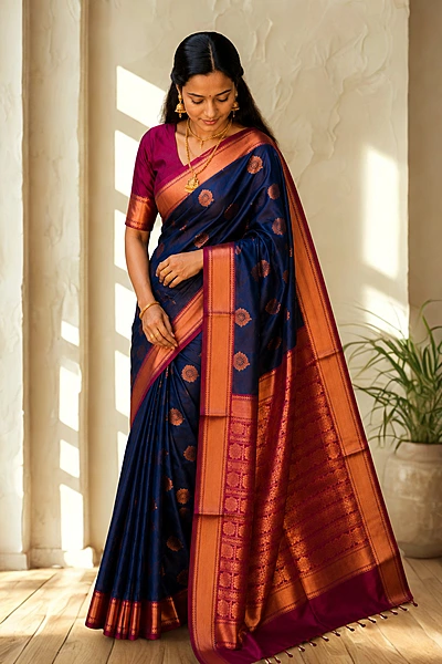 Premium Soft Silk Blue With Magenta