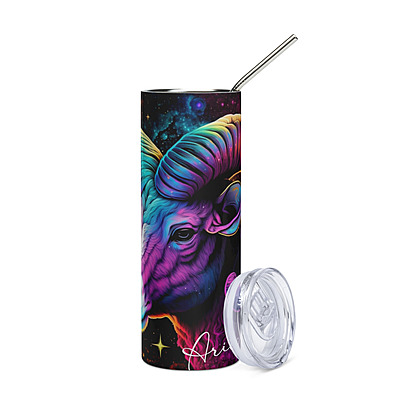 Aries Zodiac Sign Skinny Tumbler – Vibrant Sublimated Astrology Drinkware
