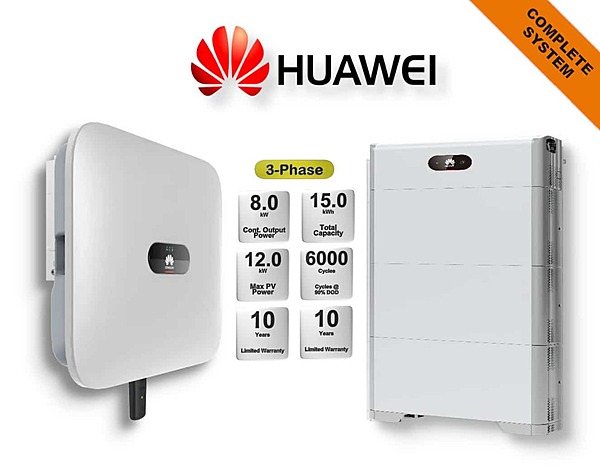 8.0 kW HUAWEI Fusion Solar 3-Phase Combo, c/w 15 kWh Floor Standing Lithium Battery