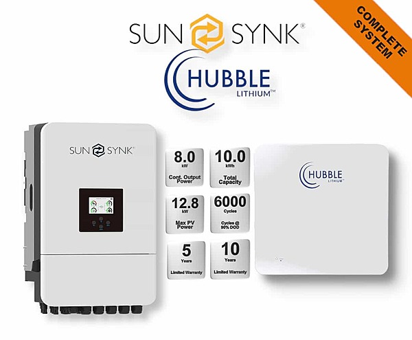 8.0 kW SUNSYNK Hybrid - HUBBLE Combo, c/w 10.0 kWh Lithium Battery