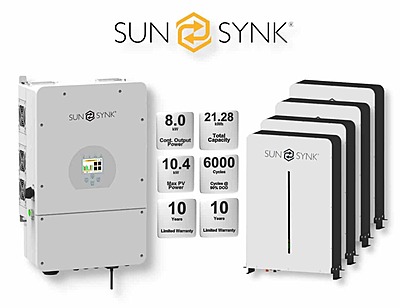 8.0 kW SUNSYNK Hybrid - SUNSYNK Combo, c/w 4 x 5.32 G kWh Lithium Batteries