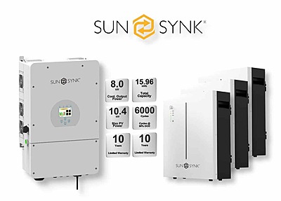 8.0 kW SUNSYNK Hybrid - SUNSYNK Combo, c/w 3 x 5.32 W kWh Lithium Batteries 8.0 kW SUNSYNK Hybrid - SUNSYNK Combo, c/w 3 x 5.32 W kWh Lithium Batteries