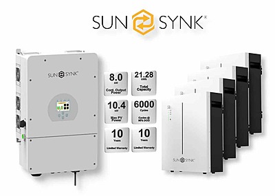 8.0 kW SUNSYNK Hybrid - SUNSYNK Combo, c/w 4 x 5.32 W kWh Lithium Batteries 8.0 kW SUNSYNK Hybrid - SUNSYNK Combo, c/w 4 x 5.32 W kWh Lithium Batteries