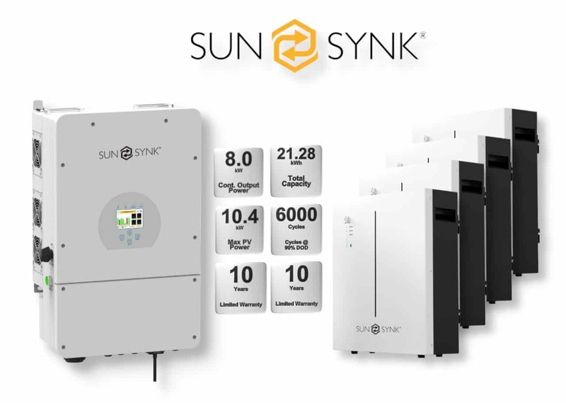8.0 kW SUNSYNK Hybrid - SUNSYNK Combo, c/w 4 x 5.32 W kWh Lithium Batteries