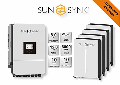 8.0 kW SUNSYNK Hybrid - SUNSYNK Combo, c/w 3 x 5.32 G kWh Lithium Batteries