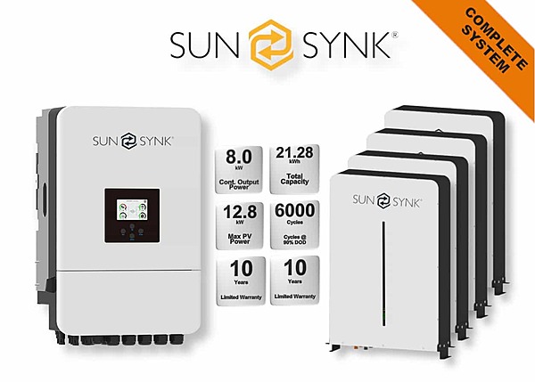 8.0 kW SUNSYNK Hybrid - SUNSYNK Combo, c/w 3 x 5.32 G kWh Lithium Batteries