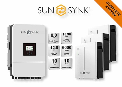 8.0 kW SUNSYNK Hybrid - SUNSYNK Combo, c/w 3 x 5.32 W kWh Lithium Batteries