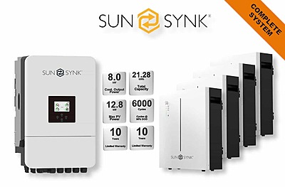 8.0 kW SUNSYNK Hybrid - SUNSYNK Combo, c/w 4 x 5.32 W kWh Lithium Batteries