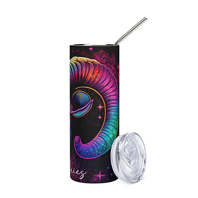 Aries Zodiac Sign Skinny Tumbler – Vibrant Sublimated Astrology Drinkware