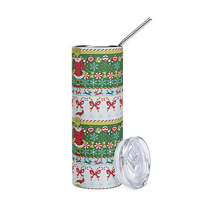 Grinch Christmas Ugly Sweater Skinny Tumbler – Festive Holiday Pattern Drinkware