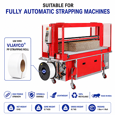 VIJAYCO® 08 60 4000 Mtrs PP Strapping Roll White Plain With No Print