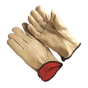 B grade grain cowhide drivers, straight thumb, red fleece lining