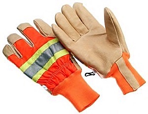 Premium grain pigskin leather palm, lined, high visibility, orange back and knit wrist