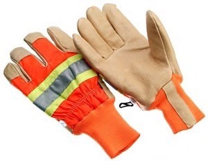 Premium grain pigskin leather palm, lined, high visibility, orange back and knit wrist