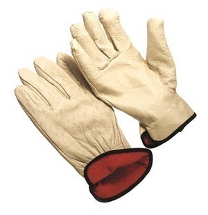 Grain pigskin driver, keystone thumb, red fleece liner