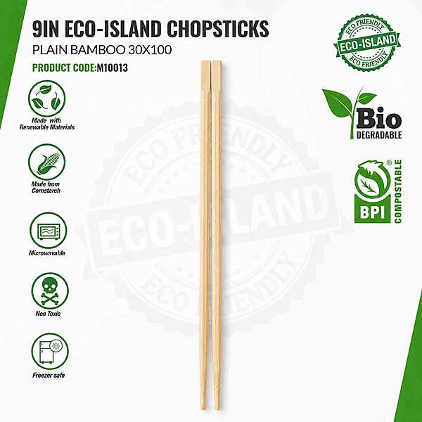 9" Chopstick Bamboo Plain Eco-Island 30/100