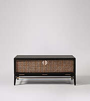 Black Modern Media Unit with Cane Weave | Mid-Century Style Console