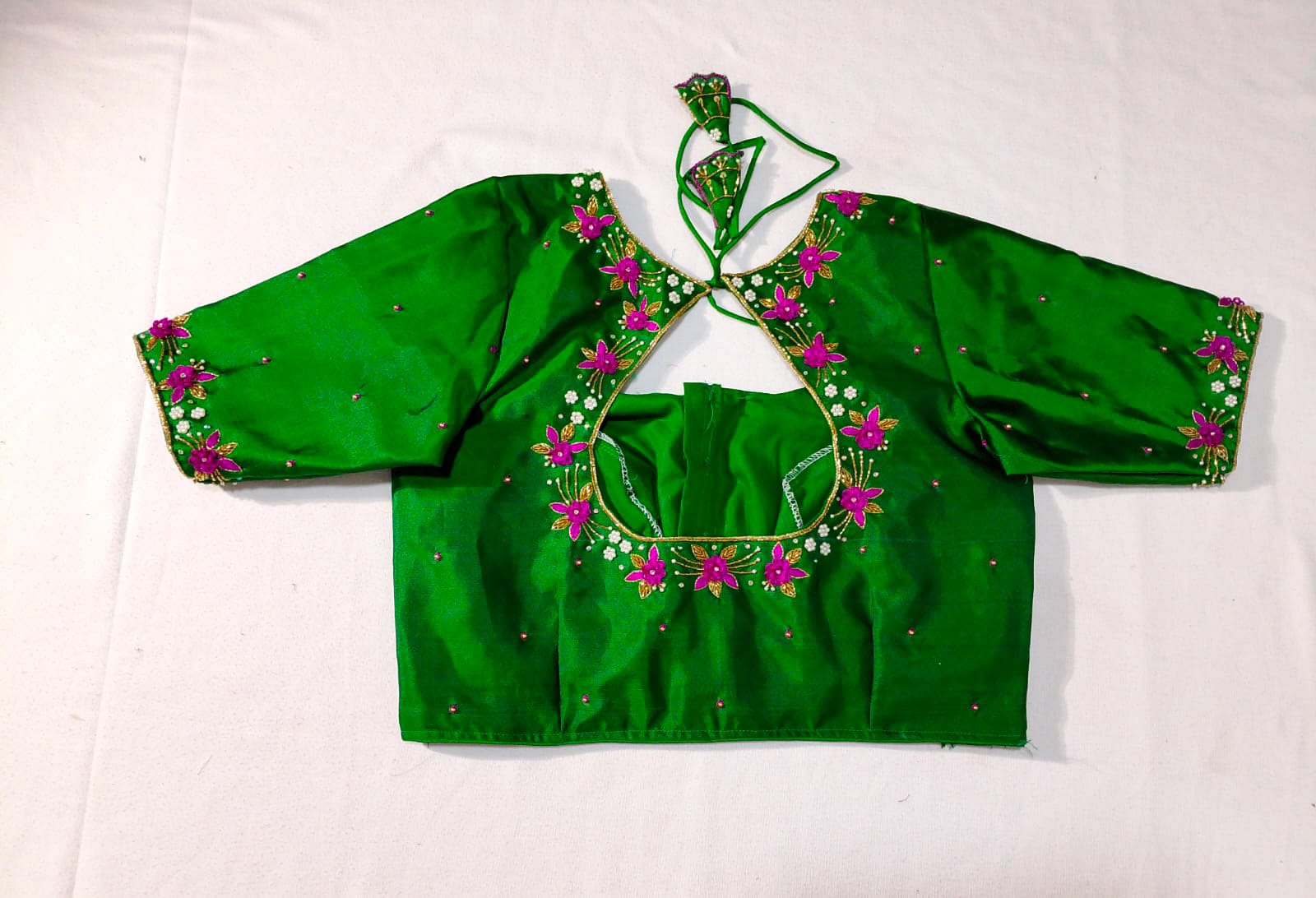 N581: Ready To Ship Beautiful Pure Kanchipattu Saree With Stitched Maggam Work Blouse