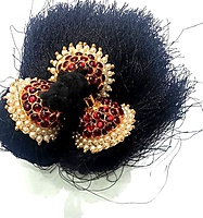 Temple Kunchalam / Kunjalam – Full Red Kempstone Hair Accessory for Bharatanatyam & Bridal