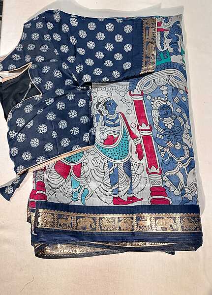 J352: Ready To Ship Beautiful Kalamakri Saree With Stitched Blouse J352: Ready To Ship Beautiful Kalamakri Saree With Stitched Blouse