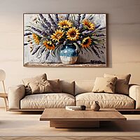 Sunflowers & Lavender Bouquet Canvas Print - Unframed