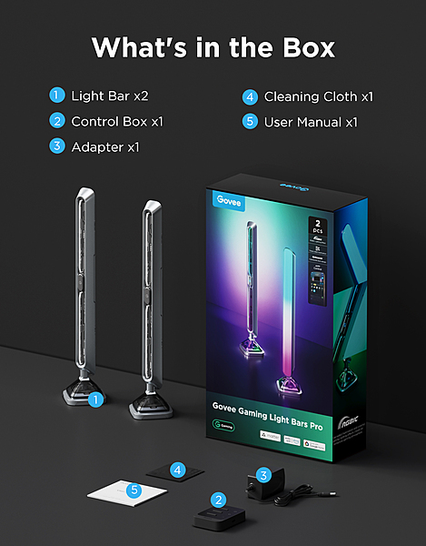 Govee Gaming Light Bars Pro - RGBICWW WiFi + Bluetooth Smart LED Light Bars - UNBOXED DEAL