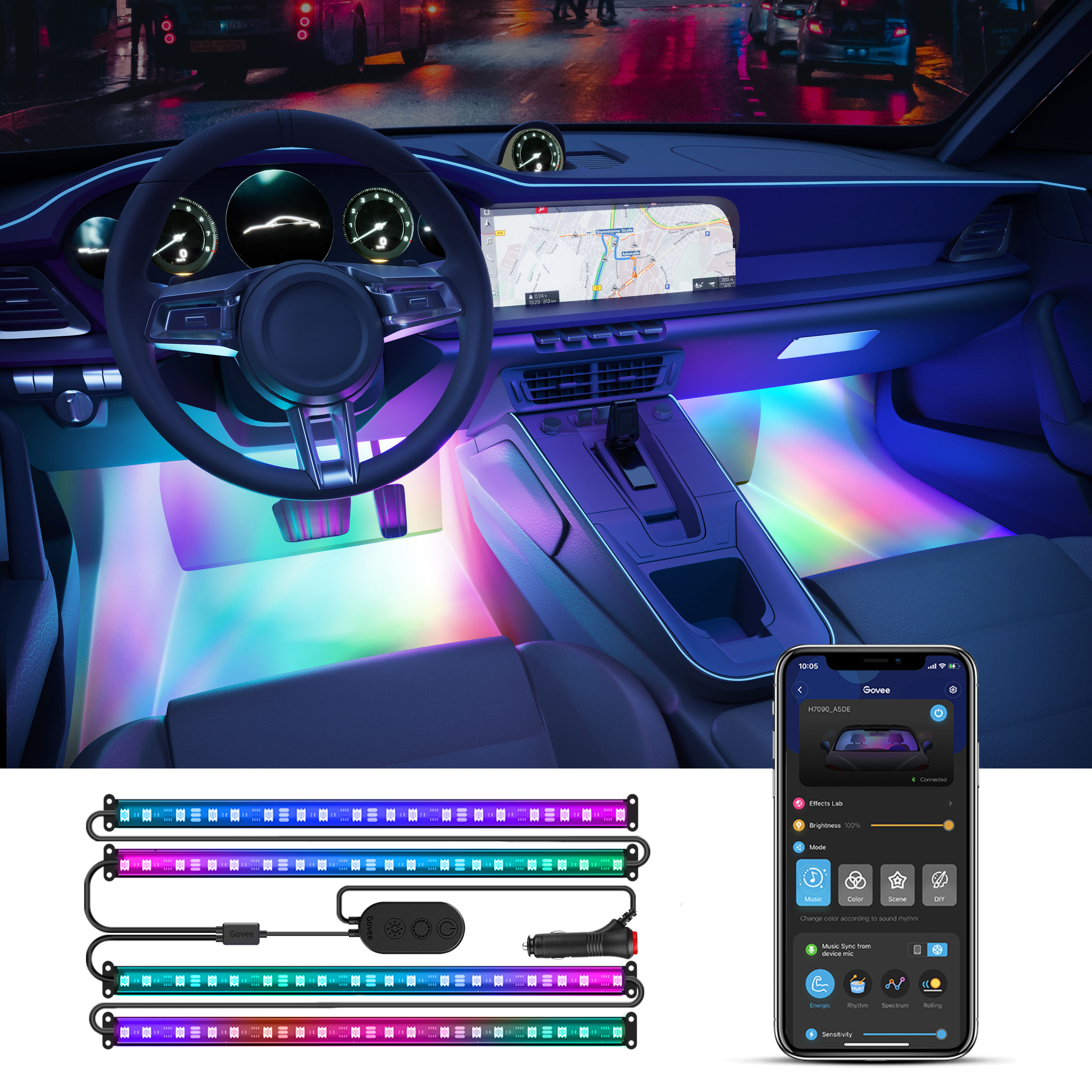 Govee RGBIC Interior Car Lights （30 Scene Mode + 4 Music Mode)--Without Remote Control