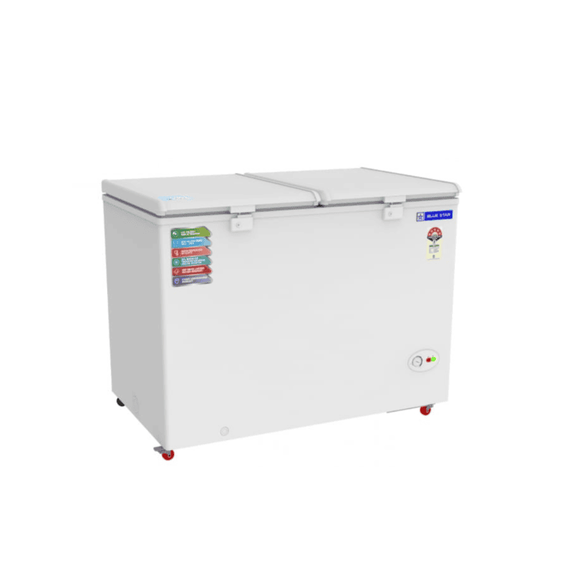 Blue Star CF5-330NEYW Chest Freezer with Food Items Stored Inside