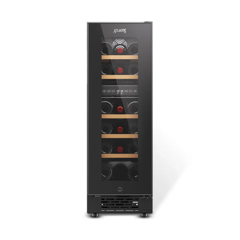 Front look of Atlantis Dual Cooling Zones Wine Cooler with storage for 17 wine bottles.
