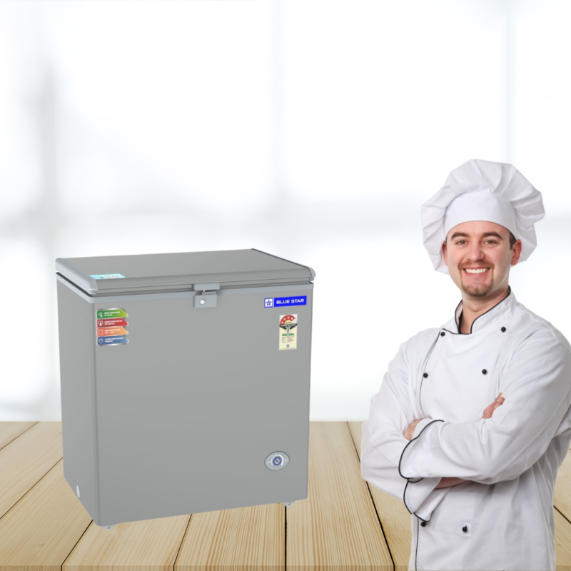 Customer Examining the Blue Star CF4-180NPYW-SL in a Retail Store