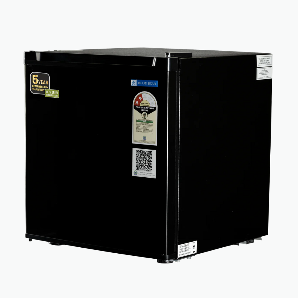 Compact mini fridge, Blue Star MR60-GB, with a single door.
