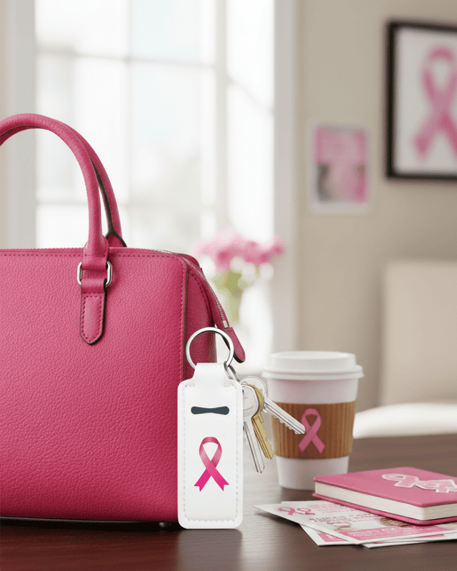Breast Cancer Awareness Lip Balm Keychains