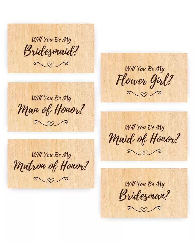 Heirloom Collection Bride’s Proposal Cards featuring engraved personalized bridal party cards.
