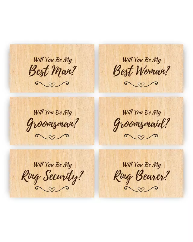 Heirloom Collection engraved Groom’s Proposal Cards for wedding party proposals.