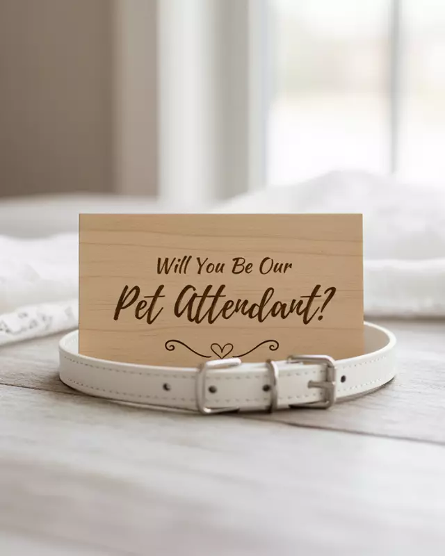 Heirloom Collection engraved Pet Attendant Proposal Cards for wedding pets.