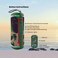 Portable Bluetooth Speaker - Camouflage Design with LED Lights, Deep Bass & Waterproof