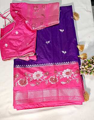 J202: Ready To Ship Beautiful Banarasi Soft Chiniya Silk Saree With Stitched Blouse