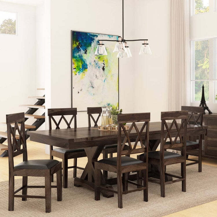 Modern Farmhouse 6-Seater Dining Set | Dark Wood Table & X-Back Chairs Modern Farmhouse 6-Seater Dining Set | Dark Wood Table & X-Back Chairs