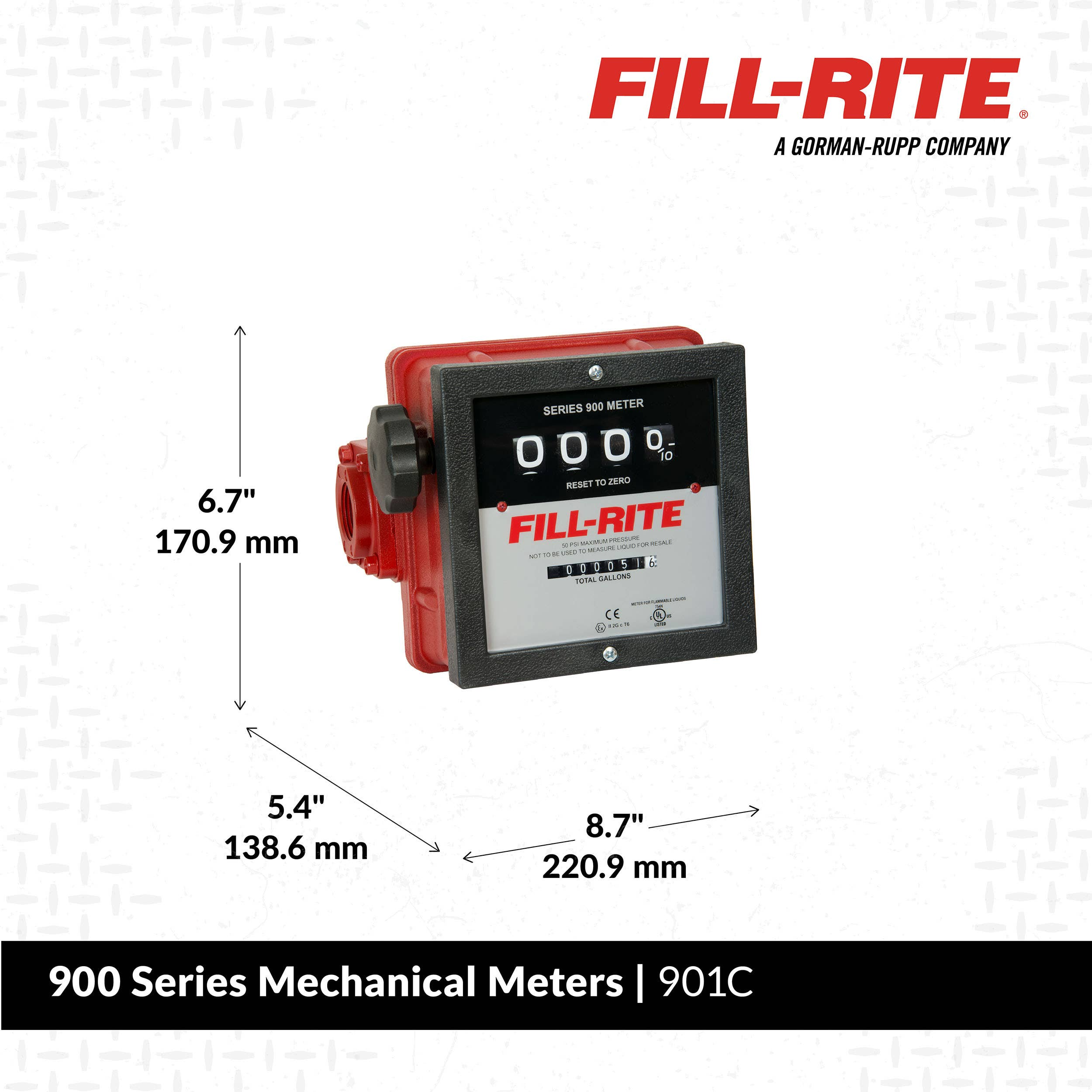FILL RITE 6-40 GPM 4-Digit Mechanical Fuel Transfer Meter, Gallons