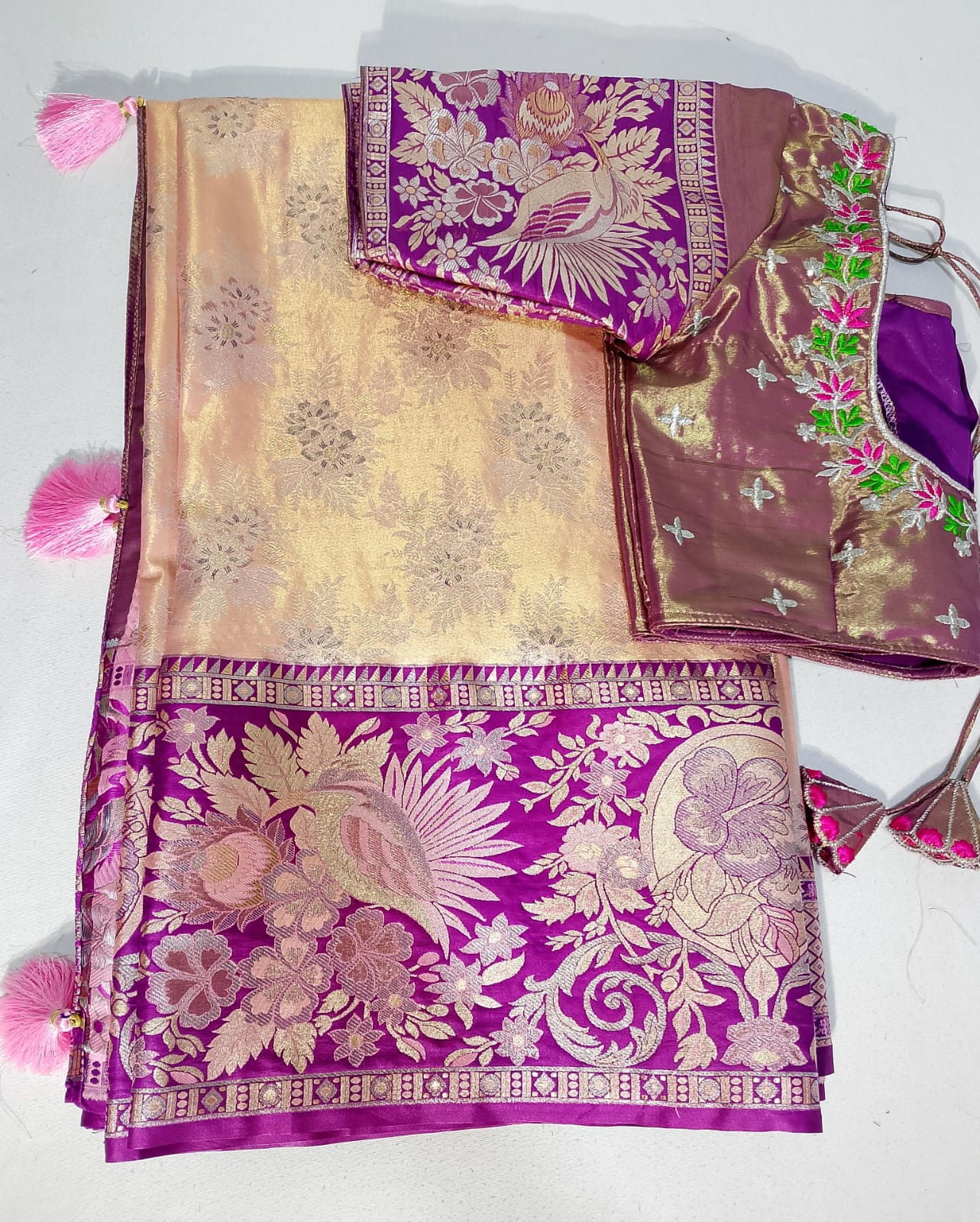 N306: Ready To Ship Beautiful Semi Kanchipattu Saree With Stitched Embroidery Work Blouse N306: Ready To Ship Beautiful Semi Kanchipattu Saree With Stitched Embroidery Work Blouse