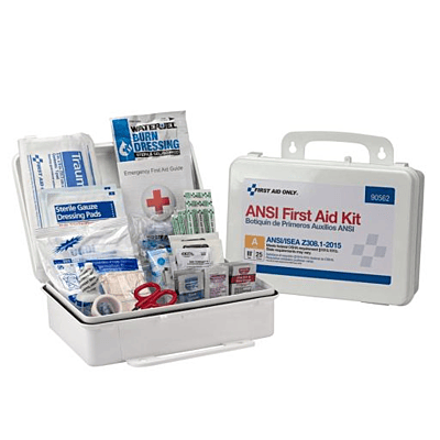25 Person First Aid Kit, ANSI A,  Plastic Case