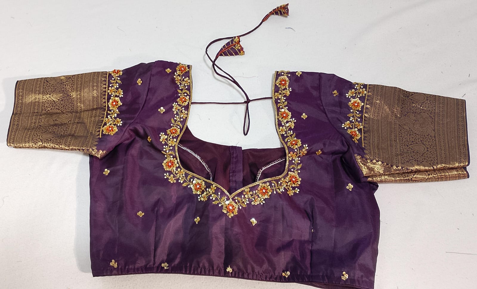 N395: Ready To Ship Beautiful Pure Kanchipattu Saree With Stitched Maggam Work Blouse