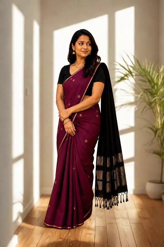 Maheswari silk cotton pink with black
