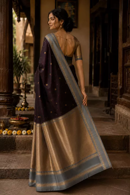 Brown With Grey Banarasi Silk