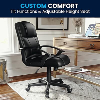 Flash Furniture Coffman Flash Fundamentals Mid-Back LeatherSoft Office and Gaming Chair, Ergonomic Office Chair with Padded LeatherSoft Seat and Arms, Black