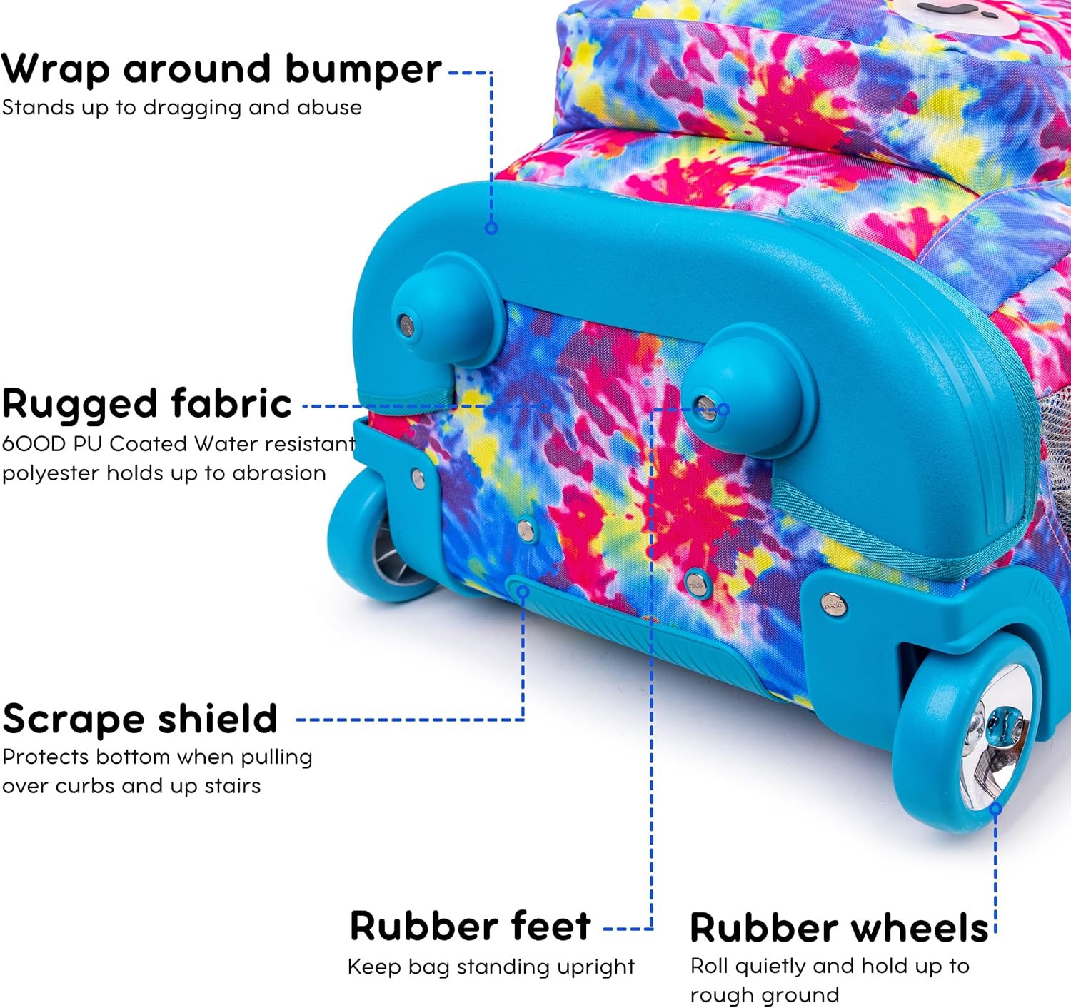 J World New York Sundance Rolling Backpack Girl Boy Roller Bookbag, Tie Dye, 20 Inch