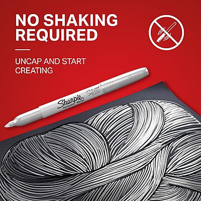Sharpie 39109PP Metallic Permanent Markers, Fine Point, Silver, 4 Count