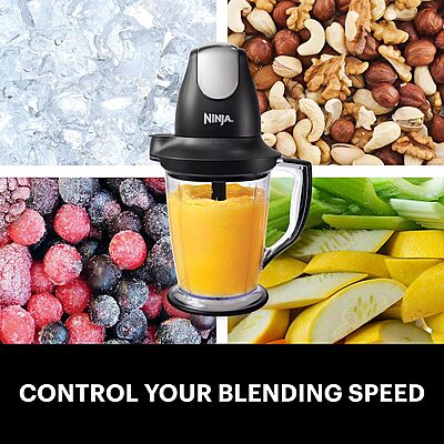 Ninja QB1004 Blender/Food Processor with 450-Watt Base, 48oz Pitcher, 16oz Chopper Bowl, and 40oz Processor Bowl for Shakes, Smoothies, and Meal Prep,Black Black 48 Ounces