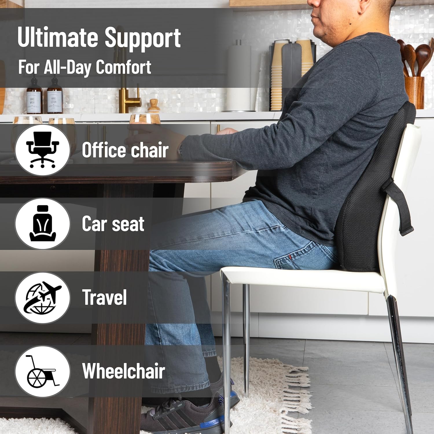 MIND READER Air-Cloud Lumbar Cushion, Memory Foam Back Support