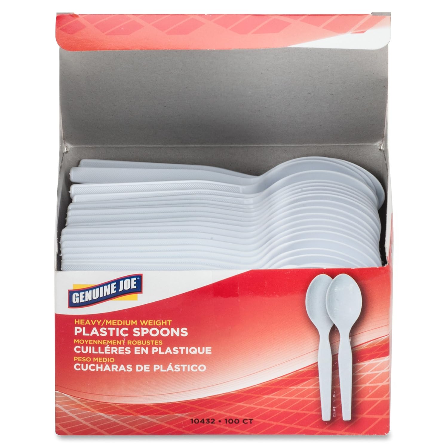 Genuine Joe Heavy/Medium Weight Plastic Spoon, White, 100 Count
